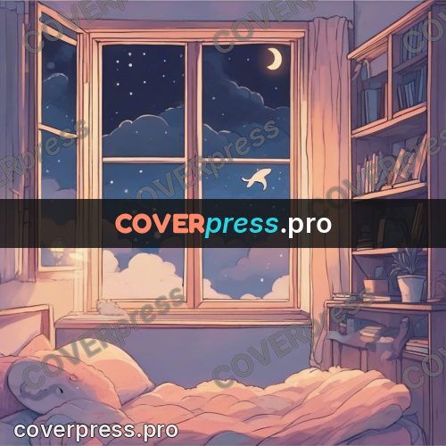 Dreamy illustration: room with a window on clouds