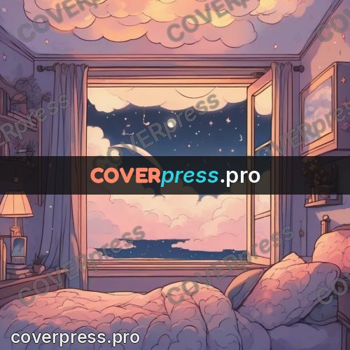 Dreamy illustration: room with a window on clouds