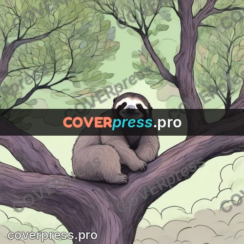 Dreamy illustration: sloth on a tree branch
