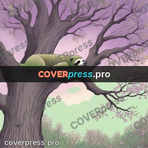 Dreamy illustration: sloth on a tree branch