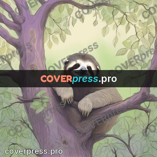 Dreamy illustration: sloth on a tree branch