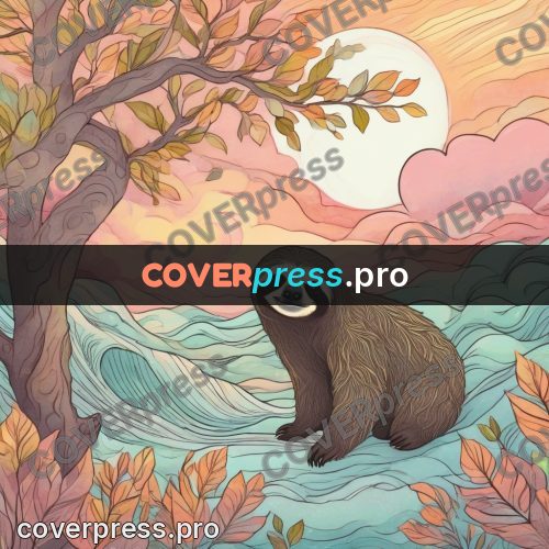 Dreamy illustration: sloth above the waves