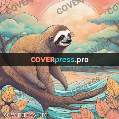 Dreamy illustration: sloth above the waves