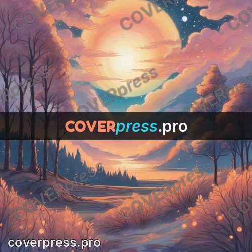 Dreamy illustration: evening sky over a forest