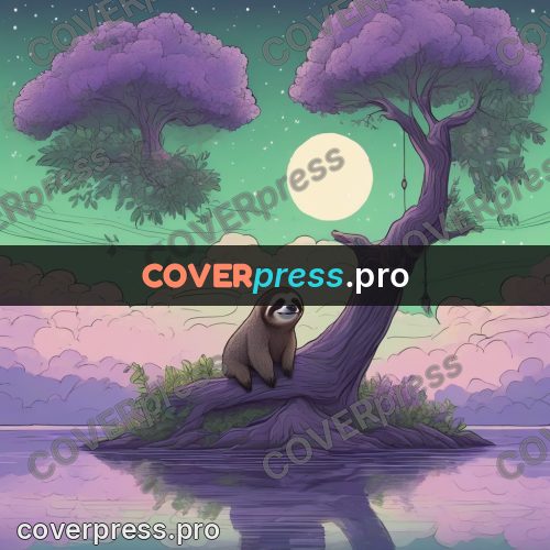 Dreamy illustration: sloth by a forest lake