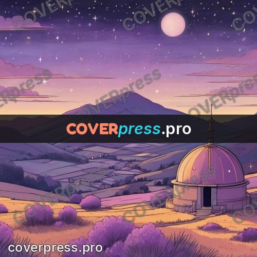 Dreamy illustration: observatory on a hill at night