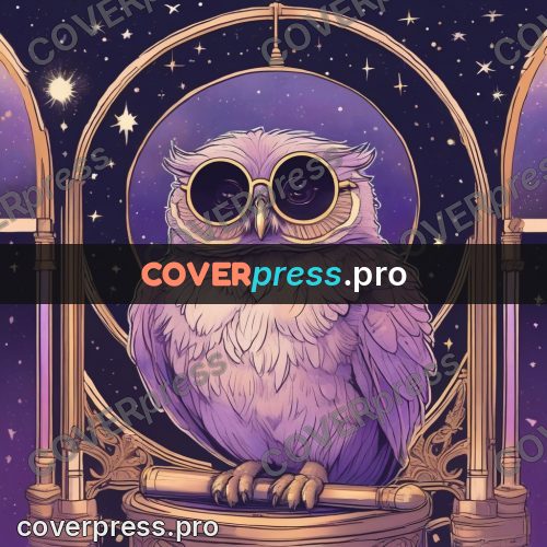 Dreamy illustration: owl on a stand at night