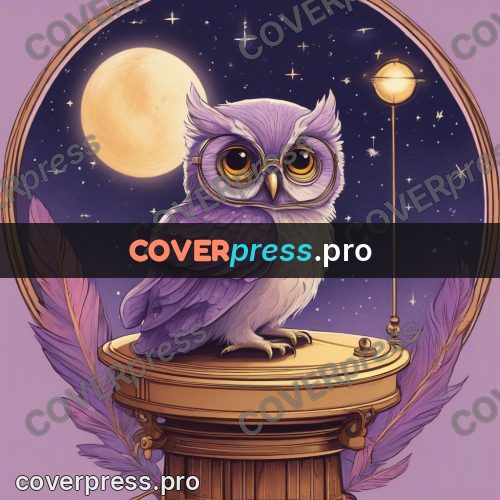 Dreamy illustration: owl on a stand at night