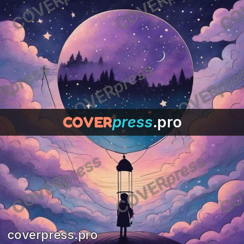 Dreamy illustration: lilac sky with moon and clouds