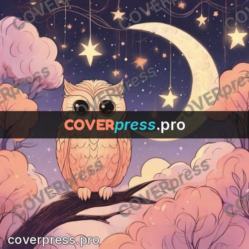 Dreamy illustration: owl on a moonlit branch