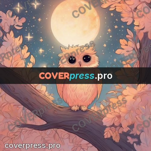 Dreamy illustration: owl on a moonlit branch