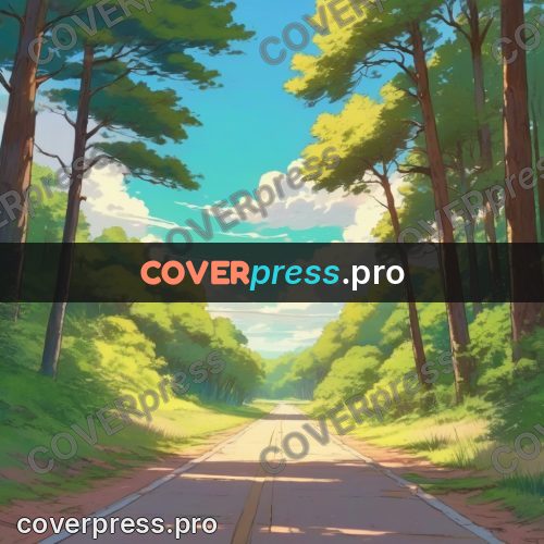 Dreamy illustration: forest road between pines
