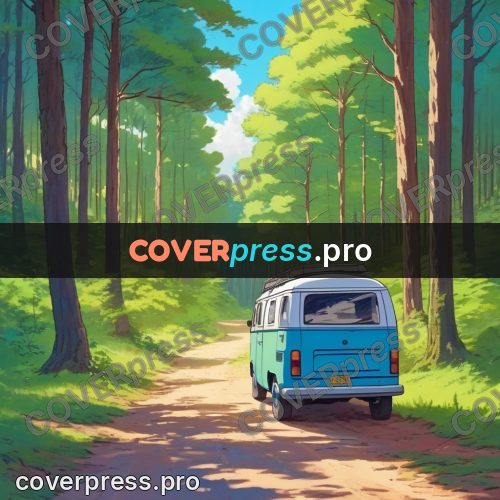 Dreamy illustration: forest road between pines