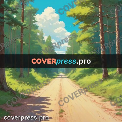 Dreamy illustration: forest road between pines