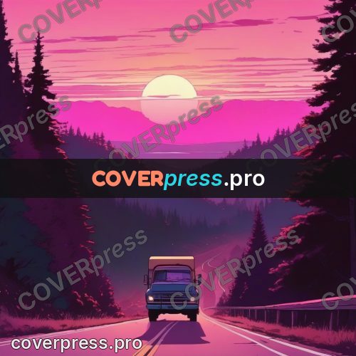 Dreamy illustration: mountain road at sunset
