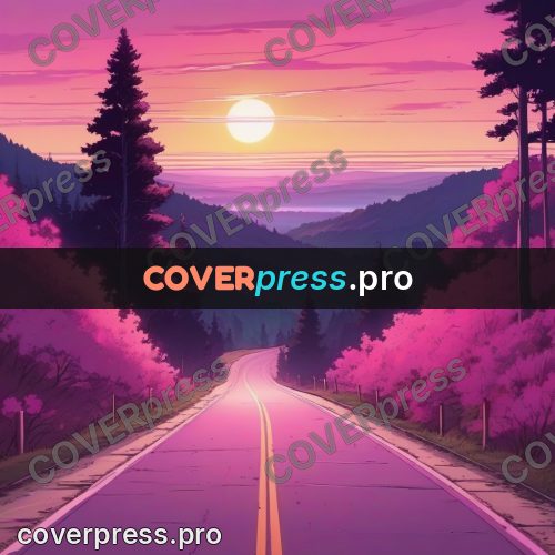 Dreamy illustration: mountain road at sunset