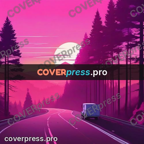 Dreamy illustration: mountain road at sunset