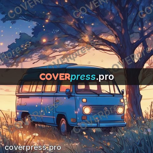 Dreamy illustration: van under trees at night