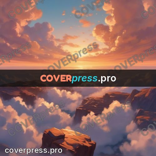 Dreamy illustration: figure on a cliff above clouds