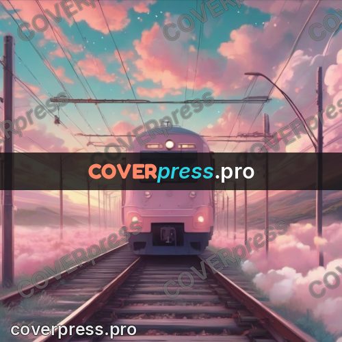 Dreamy illustration: train under a pink sky