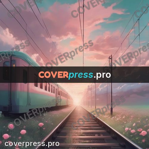 Dreamy illustration: train under a pink sky