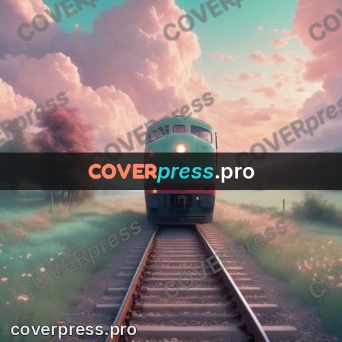 Dreamy illustration: train under a pink sky