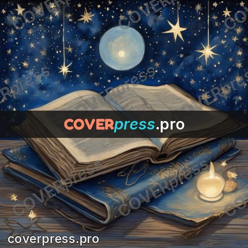 Dreamy illustration: open book under the stars