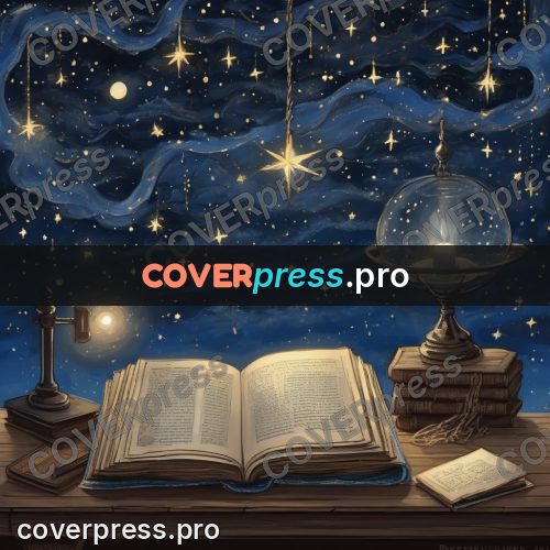 Dreamy illustration: open book under the stars