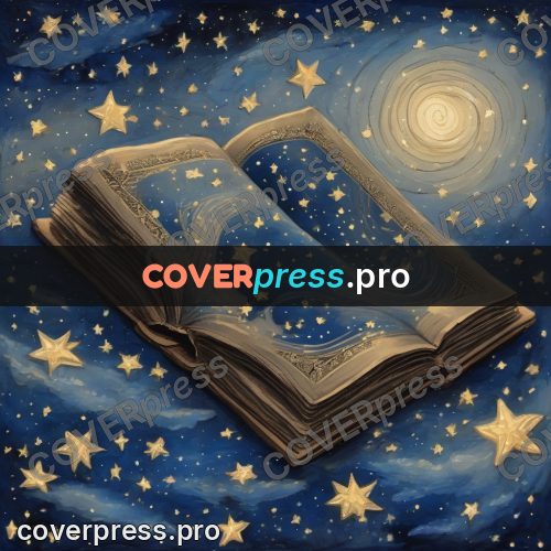 Dreamy illustration: open book under the stars