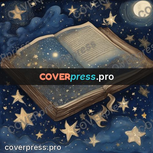 Dreamy illustration: open book under the stars