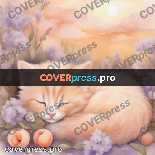 Dreamy illustration: ginger kitten on the clouds