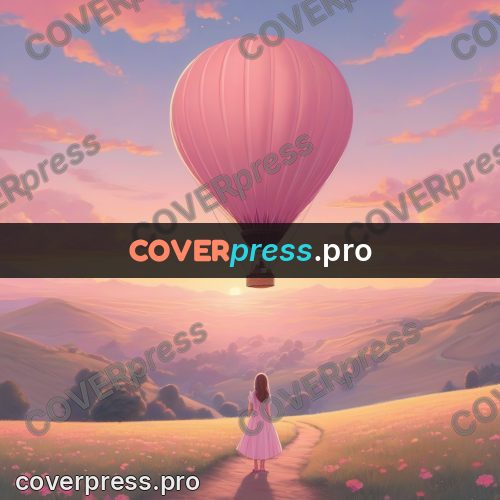 Dreamy illustration: girl and a hot air balloon