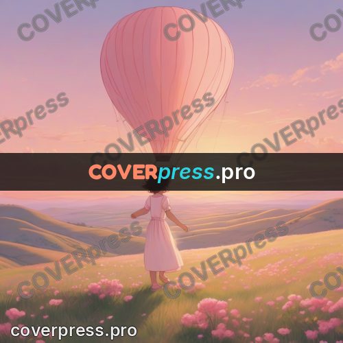 Dreamy illustration: girl and a hot air balloon