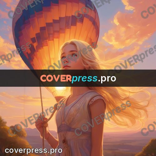 Dreamy illustration: girl beside a hot air balloon