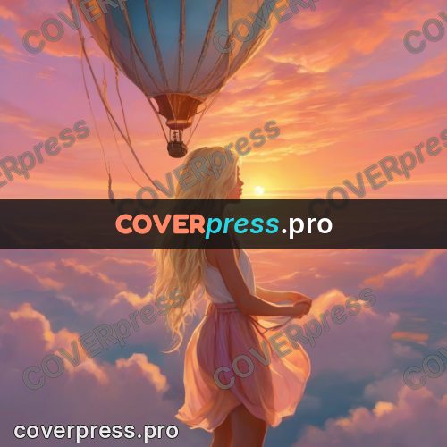 Dreamy illustration: girl beside a hot air balloon