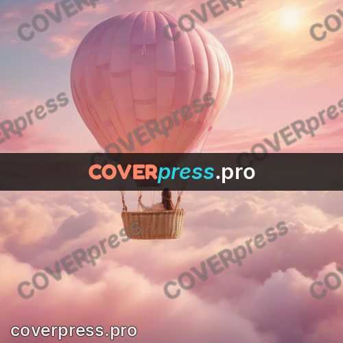 Dreamy illustration: balloon above the clouds