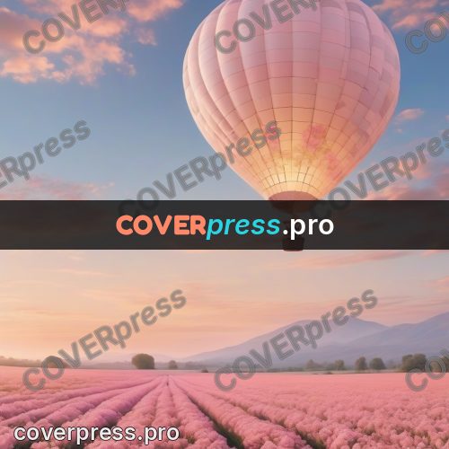 Dreamy illustration: balloon over a flower field