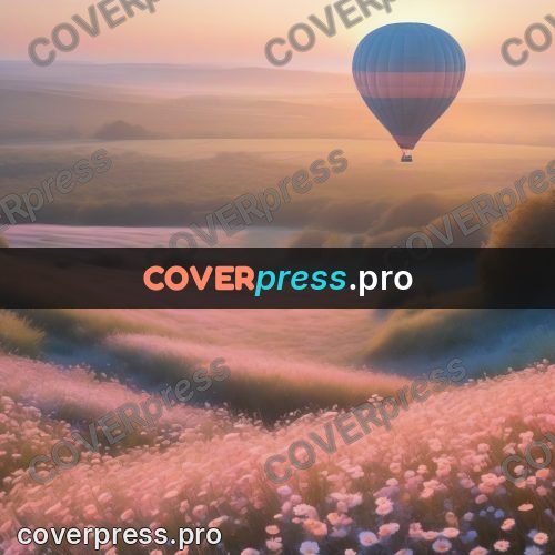 Dreamy illustration: balloon over a flower field