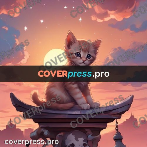 Dreamy illustration: cat on a roof at sunset