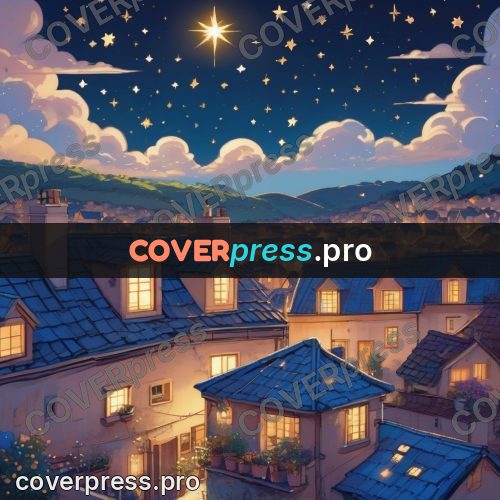 Dreamy illustration: night rooftops under the stars