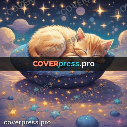 Dreamy illustration: sleeping kitten on a cushion