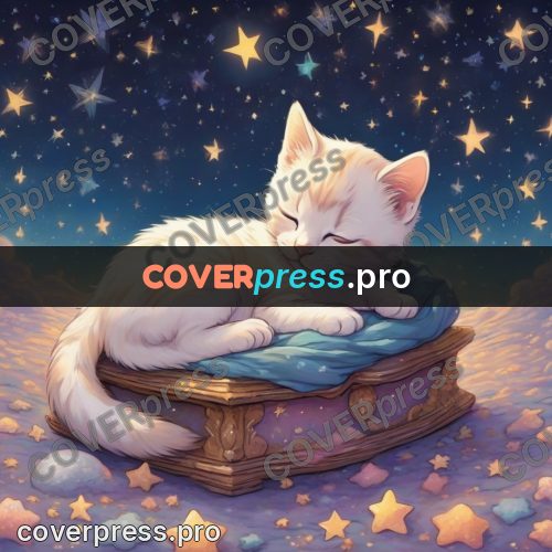 Dreamy illustration: sleeping kitten on a cushion