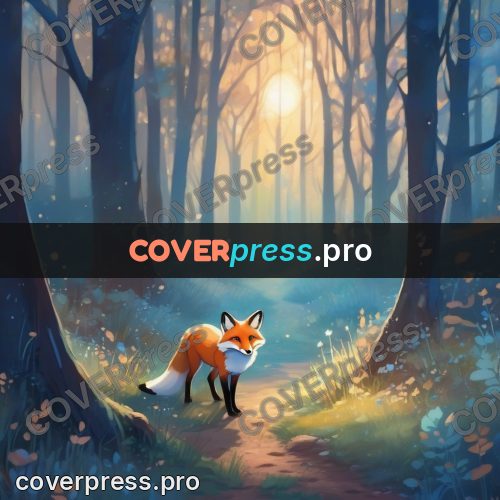 Dreamy illustration: fox in a spring wood