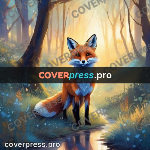 Dreamy illustration: fox in a spring wood