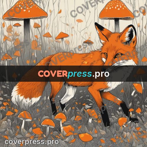 Dreamy illustration: fox among orange leaves
