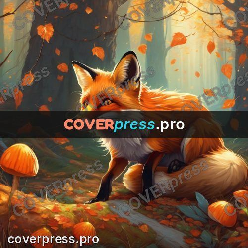 Dreamy illustration: fox among orange leaves