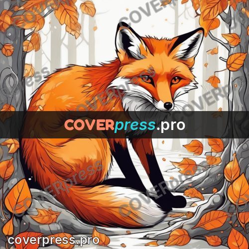 Dreamy illustration: fox among orange leaves