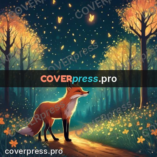 Dreamy illustration: forest path with fireflies
