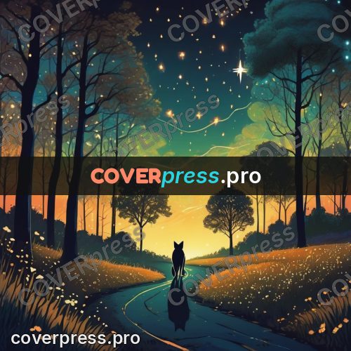 Dreamy illustration: forest path with fireflies