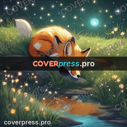 Dreamy illustration: fox lying in night grass